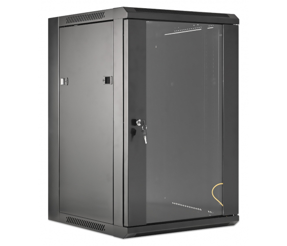 Armoire serveur murale 19 pouces MHT124 avec porte en verre - hauteur 15U - profondeur 450 mm - flatpack - noir