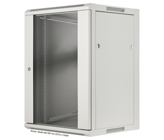 Armoire murale 19 pouces MHT123 avec porte en verre - hauteur 15U - profondeur 450 mm - flatpack - gris