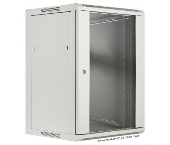 Armoire murale 19 pouces MHT123 avec porte en verre - hauteur 15U - profondeur 450 mm - flatpack - gris