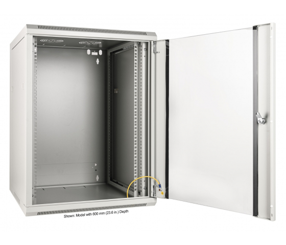 Armoire murale 19 pouces MHT123 avec porte en verre - hauteur 15U - profondeur 450 mm - flatpack - gris