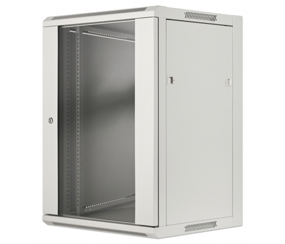 Armoire murale 19 pouces MHT126 avec porte en verre - hauteur 15U - profondeur 600 mm - flatpack - gris