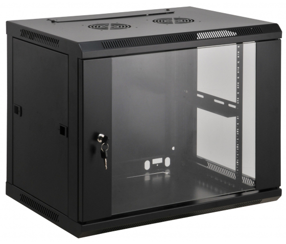 Armoire murale 19 pouces MHT140 avec porte en verre - hauteur 15U - profondeur 450 mm - noir