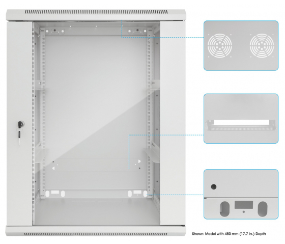 Poste de travail 19 pouces MHT143 avec porte vitrée - 15U hoogte - 600 mm diep - grijs
