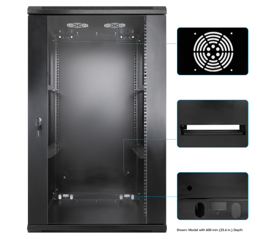 Armoire serveur murale 19 pouces MHT150 avec porte en verre - hauteur 20U - profondeur 450 mm - noir