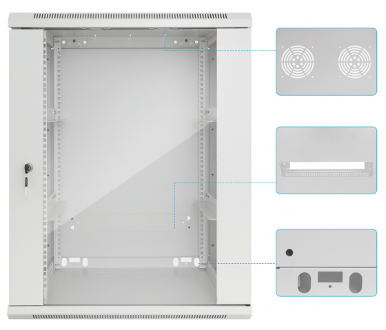 Armoire murale 19 pouces MHT151 avec porte en verre - hauteur 20U - profondeur 450 mm - gris