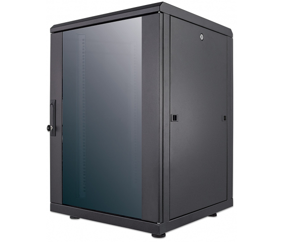 19 inch netwerkkast MHT172 met glazen deur - 16U - 600 (D) x 600 (W) x 878 (H) - flatpack - zwart