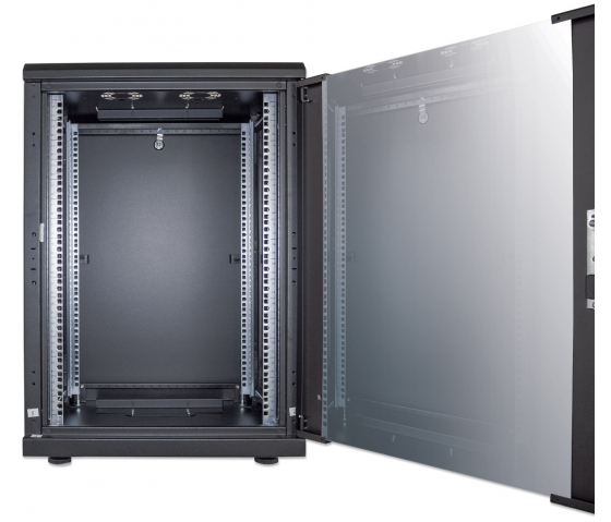 19 inch netwerkkast MHT172 met glazen deur - 16U - 600 (D) x 600 (W) x 878 (H) - flatpack - zwart