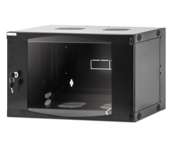 Armoire murale 19 pouces MHT103 avec porte en verre - hauteur 6U - double section - profondeur 450 mm - flatpack - noir