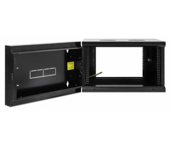 Armoire murale 19 pouces MHT103 avec porte en verre - hauteur 6U - double section - profondeur 450 mm - flatpack - noir