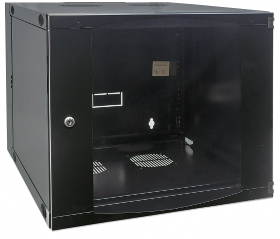 Coffret réseau mural 19 pouces MHT111 avec porte en verre - hauteur 9U - double section - profondeur 450 mm - flatpack - noir