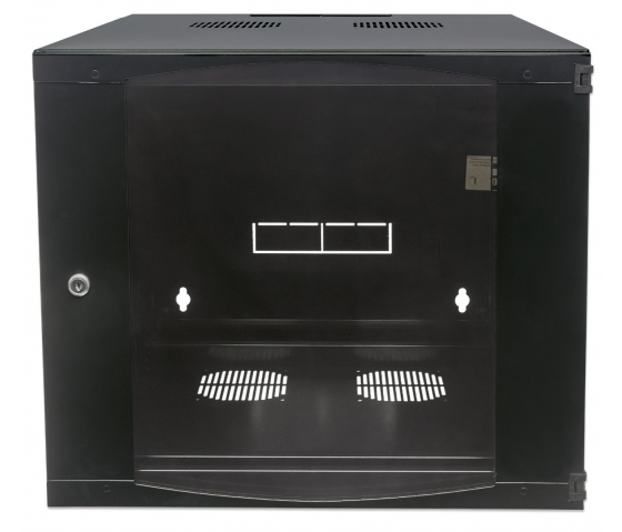 Coffret réseau mural 19 pouces MHT111 avec porte en verre - hauteur 9U - double section - profondeur 450 mm - flatpack - noir