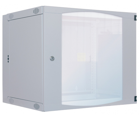 Armoire murale 19 pouces MHT128 avec porte en verre - hauteur 15U - double section - profondeur 450 mm - flatpack - gris