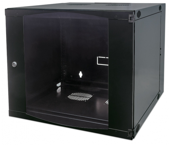 Armoire murale 19 pouces MHT119 avec porte en verre - hauteur 12U - double section - profondeur 450 mm - flatpack - noir
