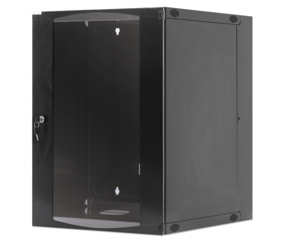 Armoire murale 19 pouces MHT129 avec porte en verre - hauteur 15U - double section - profondeur 600 mm - flatpack - noir