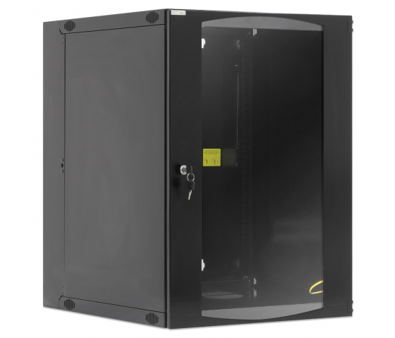 Armoire murale 19 pouces MHT129 avec porte en verre - hauteur 15U - double section - profondeur 600 mm - flatpack - noir