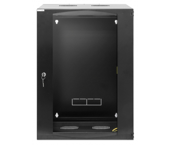 Armoire murale 19 pouces MHT129 avec porte en verre - hauteur 15U - double section - profondeur 600 mm - flatpack - noir