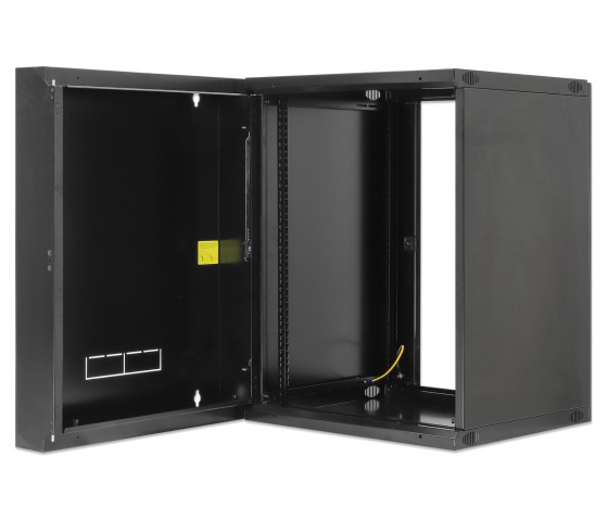 Armoire murale 19 pouces MHT129 avec porte en verre - hauteur 15U - double section - profondeur 600 mm - flatpack - noir