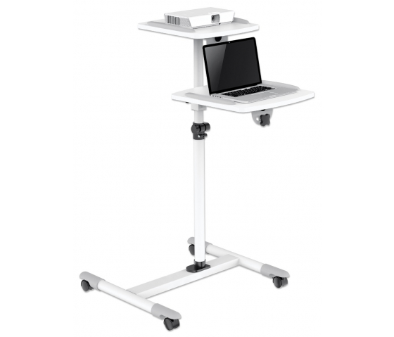 Chariot mobile pour projecteurs et ordinateurs portables avec deux plateaux pour appareils jusqu'à 10 kg