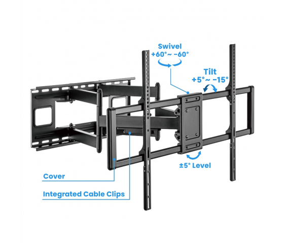 Support mural MHT68 pour téléviseurs de 60 à 120 pouces, très robuste et offrant une grande liberté de mouvement