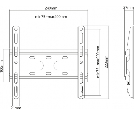 Support mural fixe MHT73 pour téléviseurs de 23 à 43 pouces