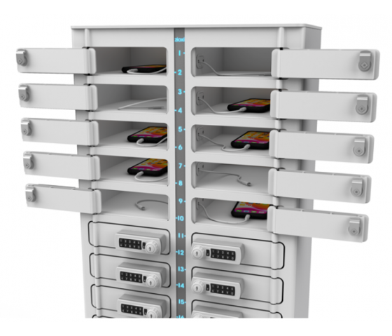 Casier de recharge pour 20 smartphones jusqu'à 7 pouces - Zioxi Volt Bay VSP1-20W-UC-CP - serrure à combinaison - USB-C