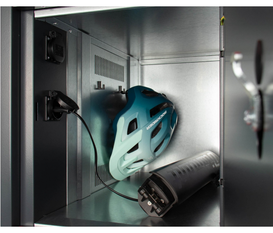 Armoire de recharge extérieure pour batteries de vélos - 4 compartiments - serrure monnayeur