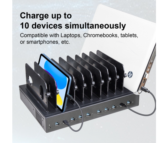 Station de recharge Dual Charge USB-A/USB-C 1000W à 10 ports - noir