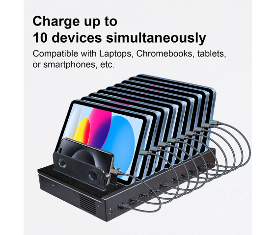 Station de recharge Dual Charge USB-A/USB-C 1000W à 10 ports - noir