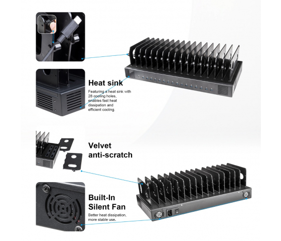 Station de charge USB-C 1000W à 16 ports - noir