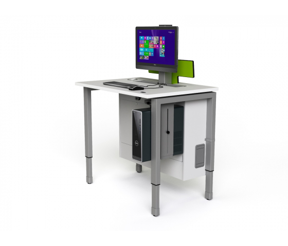 Table d'ordinateur P1 réglable en hauteur avec 1 boîtier pour moniteur électrique escamotable - 1200 (L) x 75 (P) cm