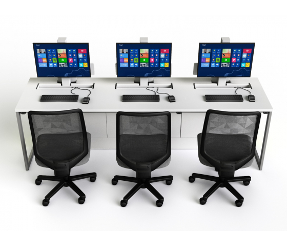 Table d'ordinateur P1 avec 3 écrans électriques escamotables - 210 (L) x 75 (P) cm