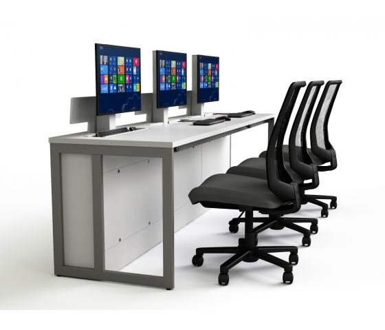 Poste informatique P1 avec 3 emplacements escamotables - 240 (L) x 70 (P) cm