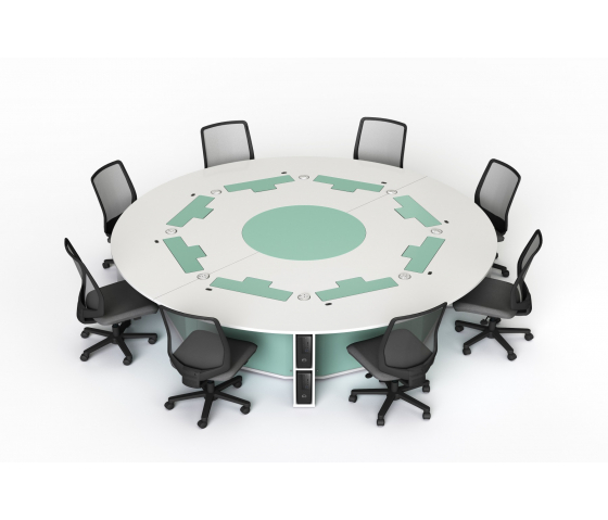 Table informatique ronde P1 8 personnes avec 8 écrans électriques escamotables
