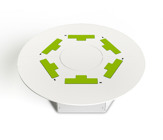 Table informatique ronde P1 6 personnes avec 6 écrans électriques escamotables