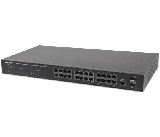 Switch PoE+ 24 ports Gigabit Ethernet géré par le Web avec 2 ports SFP - 370W PoE, montage en rack