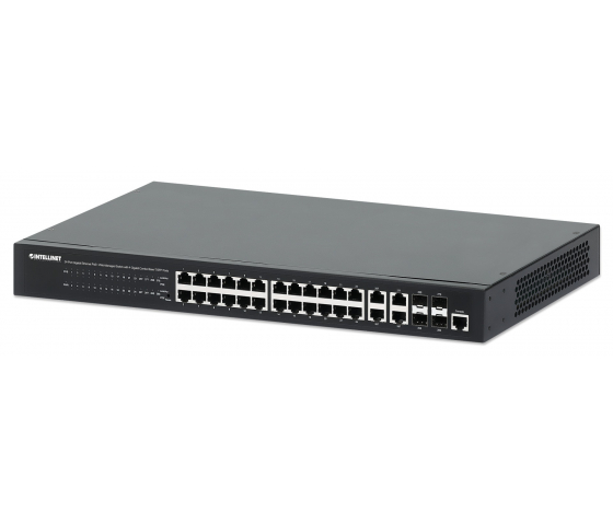 Switch PoE+ 24 ports Gigabit Ethernet géré par le Web avec 4 ports combo - 370W PoE, montage en rack