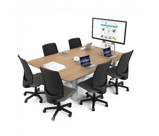 Table de réunion HA de forme rectangulaire, réglable en hauteur, pour max. 7 personnes y compris powerDome