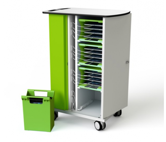 Chariot de chargement Zioxi avec paniers de transport CHRGT-TBB-16-R pour 16 tablettes jusqu'à 10,5 pouces -Fente RFID