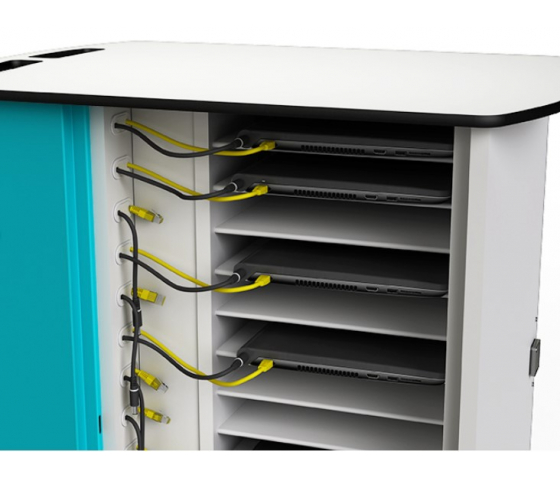 Chariot de chargement pour ordinateur portable NETTXS-LS-16 avec gestion de l'alimentation par démarrage progressif pour 16 ordinateurs portables - verrouillage par clé