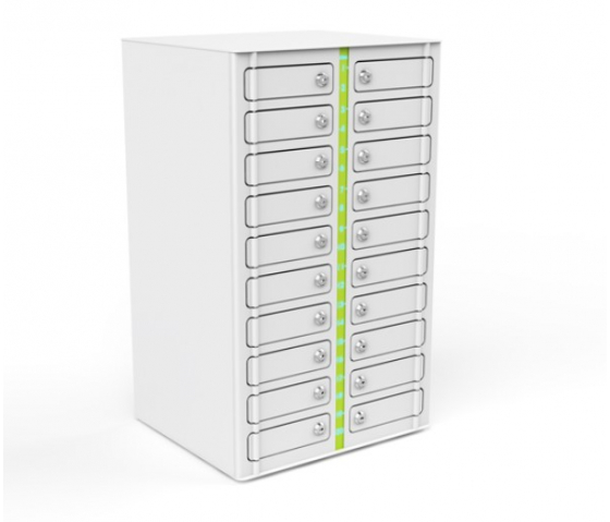 Casier de recharge Zioxi Volt 1:1 pour 20 téléphones portables - Câbles USB-C inclus - Serrure à clé