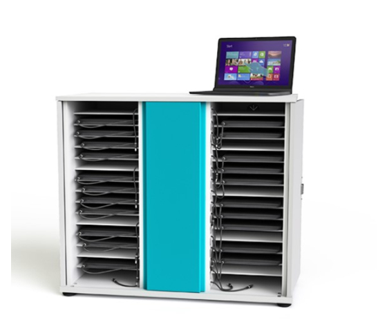 Armoire de recharge USB-C pour 32 ordinateurs portables - Câbles USB-C pré-montés - Zioxi CHRGCUC-LS-32-R# - serrure RFID