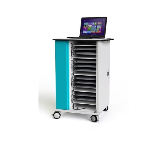 Chariot de chargement d'ordinateurs portables CHRGT-LSE-16 avec gestion de l'alimentation à démarrage progressif pour 16 ordinateurs portables - serrure à clé