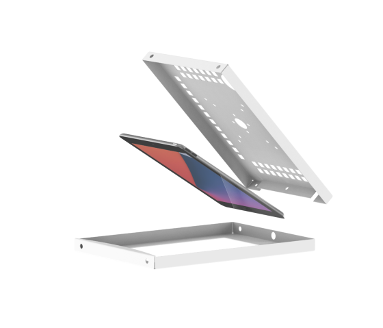 Support de tablette au sol Securo L avec plaque d'affichage pour tablettes de 12-13 pouces - blanc