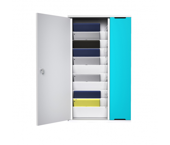 Armoire de chargement murale Zioxi Slimline CHRGWC-TB-10-R pour 10 tablettes jusqu'à 11 pouces - Chargement par adaptateur secteur - Verrouillage RFID