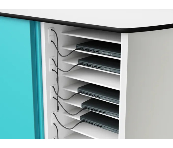 Chariot de recharge avec Gestion réseau pour 32 ordinateurs portables jusqu'à 16 pouces - câbles USB-C inclus - serrure à code numérique