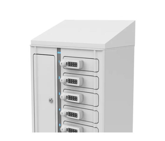 Cacifo de carregamento Zioxi Volt VSP1-24S-UC-O-G para 24 smartphones - ranhura RFID + controlo via Web - inclui cabos USB-C