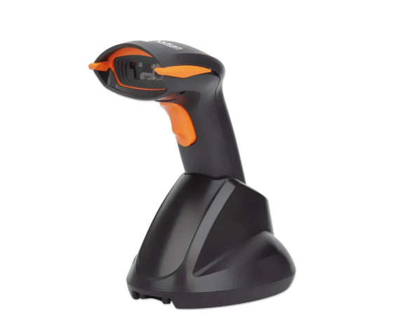 Lecteur de codes-barres 2D CCD sans fil avec base de chargement - portée de 80 m - profondeur de balayage de 250 mm