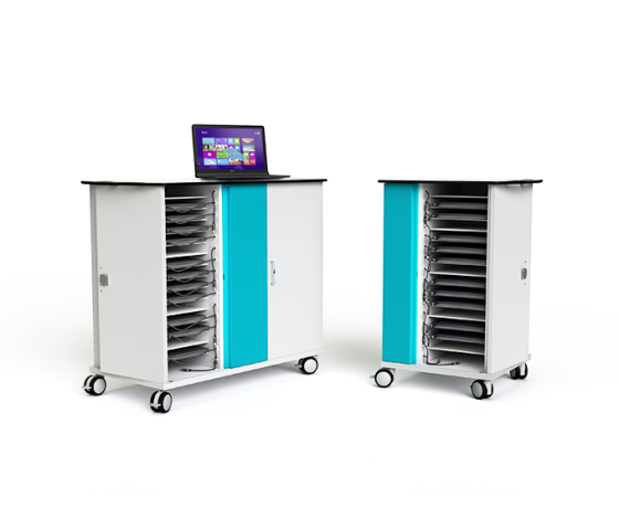 Chariot de recharge pour 32 ordinateurs portables - gestion réseau & portail web Zioxi onView - serrure RFID