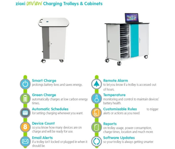 Chariot de recharge Zioxi onView pour 32 Chromebooks jusqu'à 14 pouces - serrure à clé