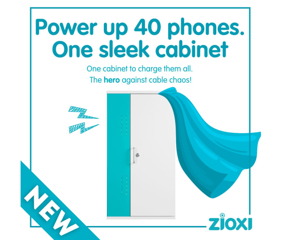 Armoire de recharge murale Zioxi pour 40 téléphones - câbles USB-C inclus - serrure à code numérique